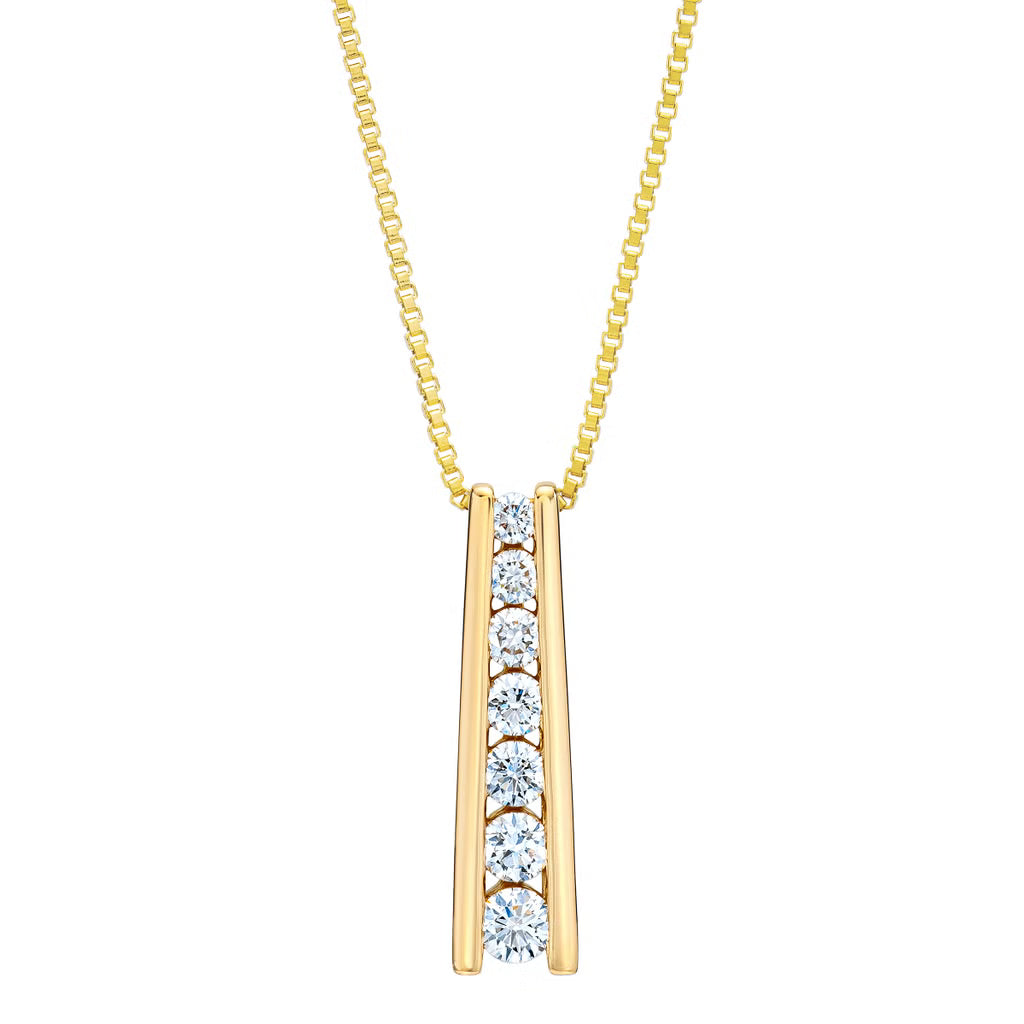 14kt Yellow Gold Seven-Diamond Pendant Necklace, 0.50 ctw