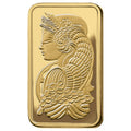 PAMP Suisse Lady Fortuna gold bar in blue assay-card packaging