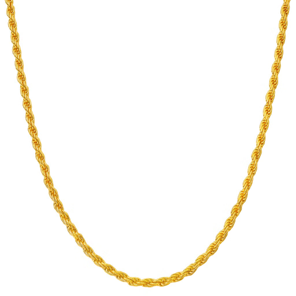 24K Yellow Gold Rope Chain Necklace, 18.5 in., M-Hook