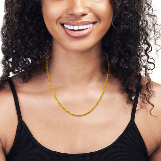 24K Yellow Gold Rope Chain Necklace, 18.5 in., M-Hook